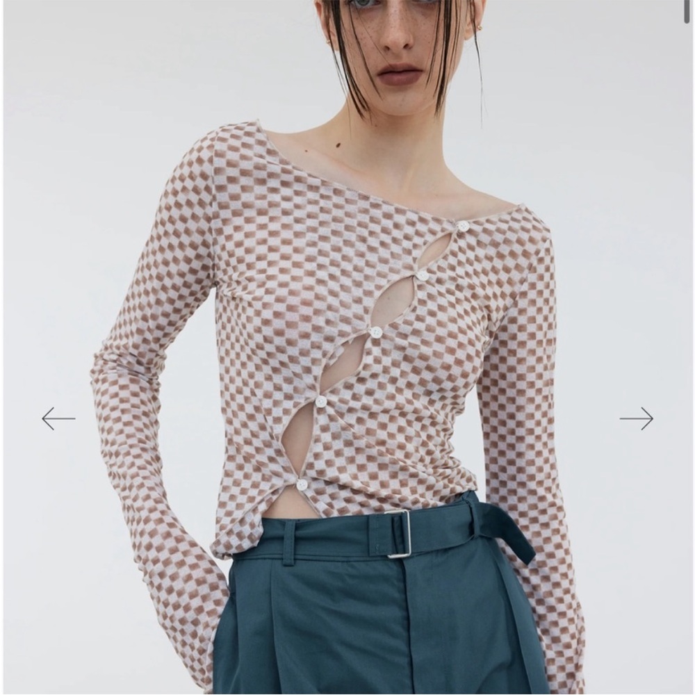 Source Unknown Diagonal Button Up Second-Skin Top, Milk Chocolate